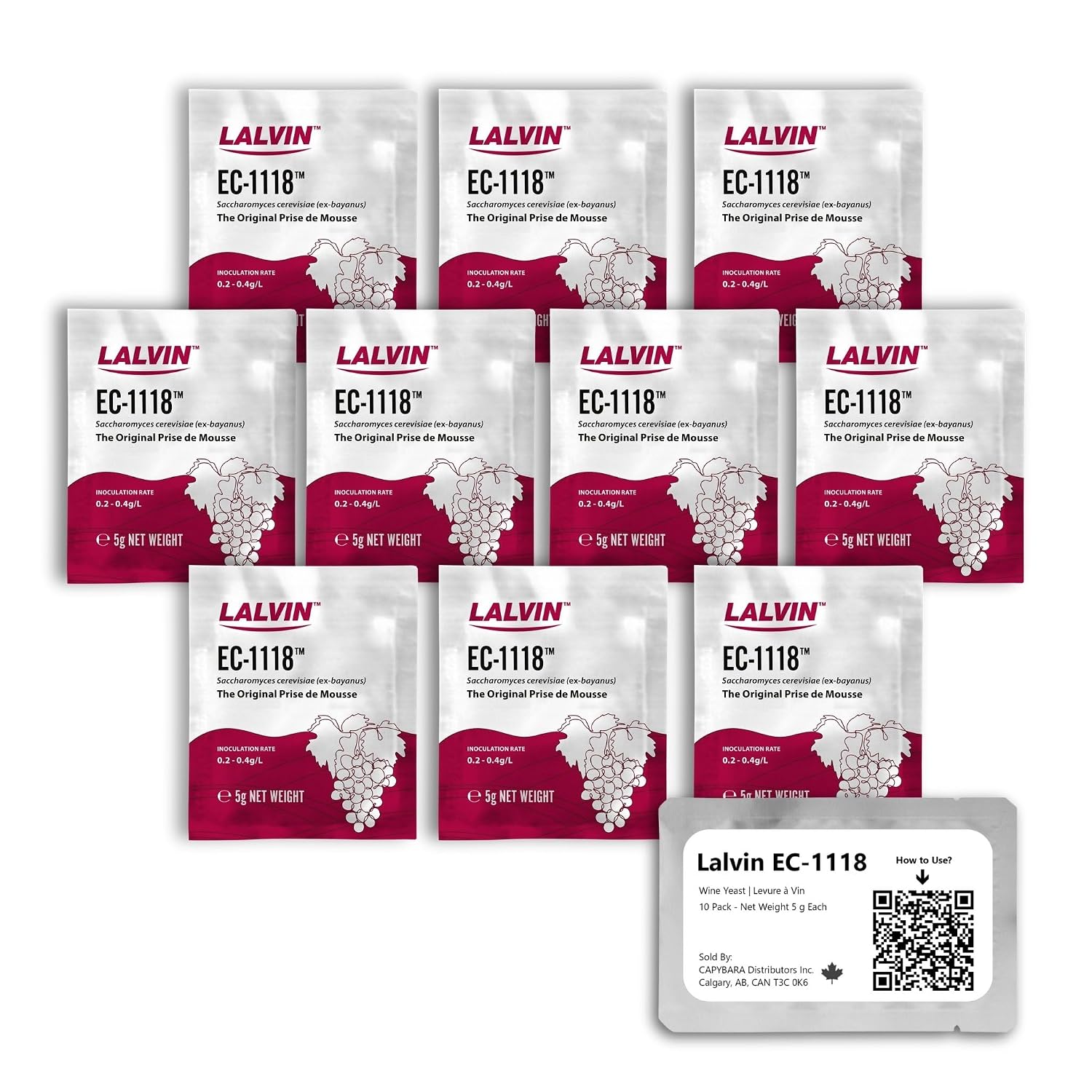 Lalvin EC-1118 Wine Yeast (10 Pack) - Sold by CAPYBARA Distributors Inc.