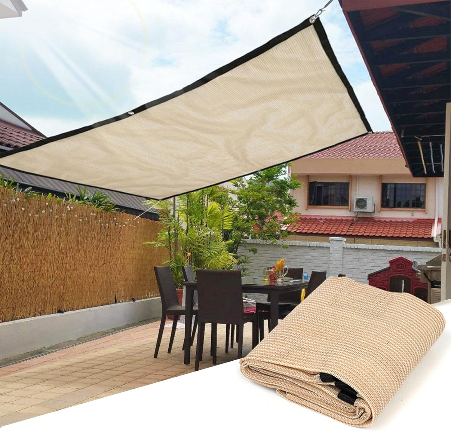 Sunblock Shade Cloth,Beige UV Resistant Net Sun Mesh,Breathable Sunshade Netting with Grommets,for Greenhouse,Garden,Patio,Backyard,Swimming Pool,Plants (157.48in x 551.18in)
