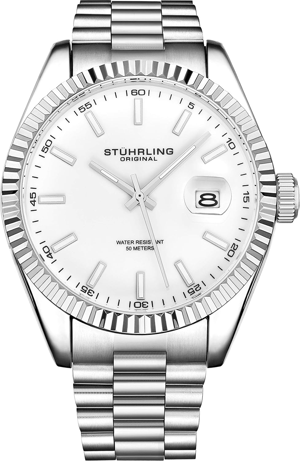 Stuhrling Original Men's Symphony Regent Coronet Stainless Steel Bracelet Watch, Silver White, Quartz Watch