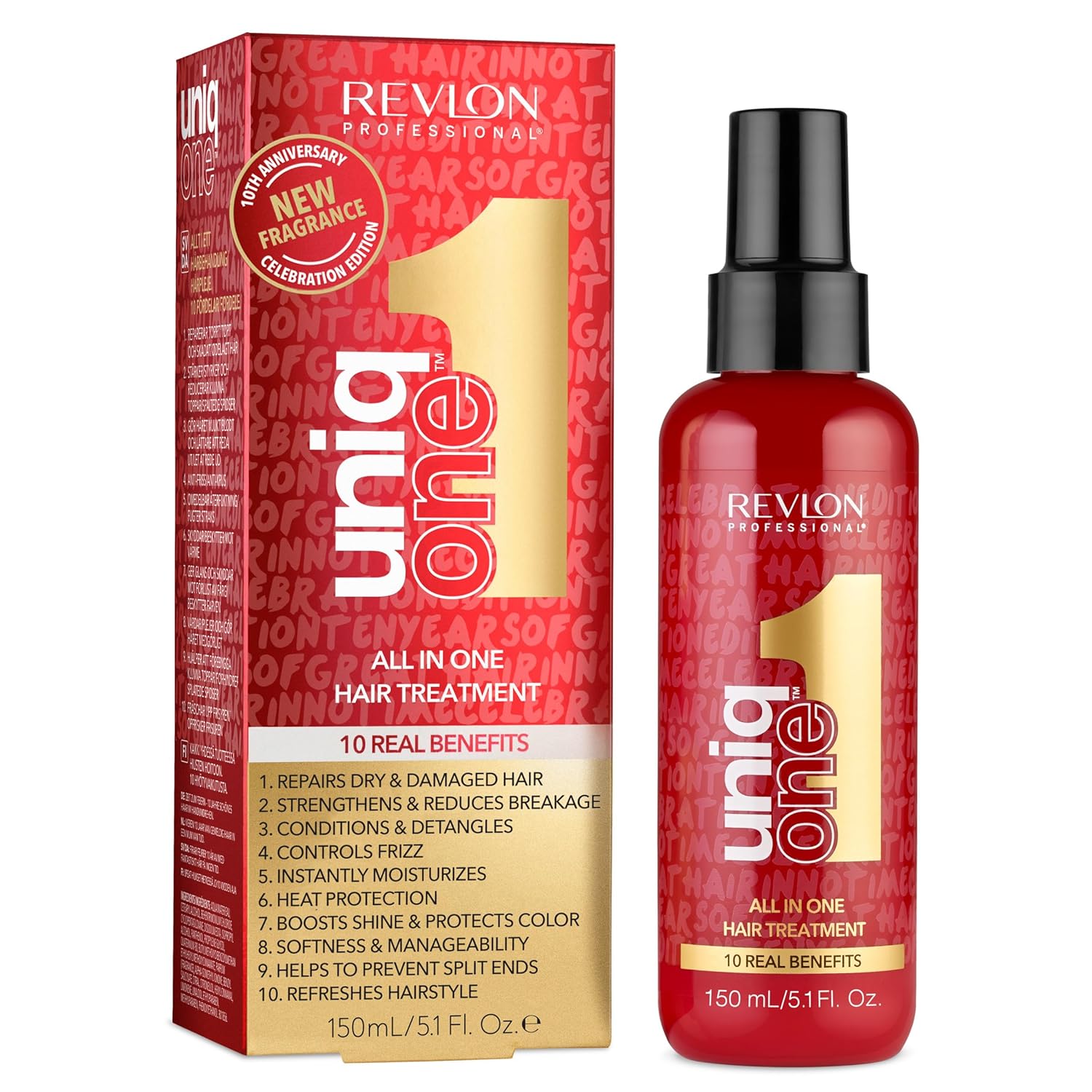 UniqOne Revlon Professional Hair Treatment, Moisturizing Leave-In Product, Repair For Dry and Damaged Hair, Promotes Healthy Hair, 5.1 Fl Oz (Pack of 1)