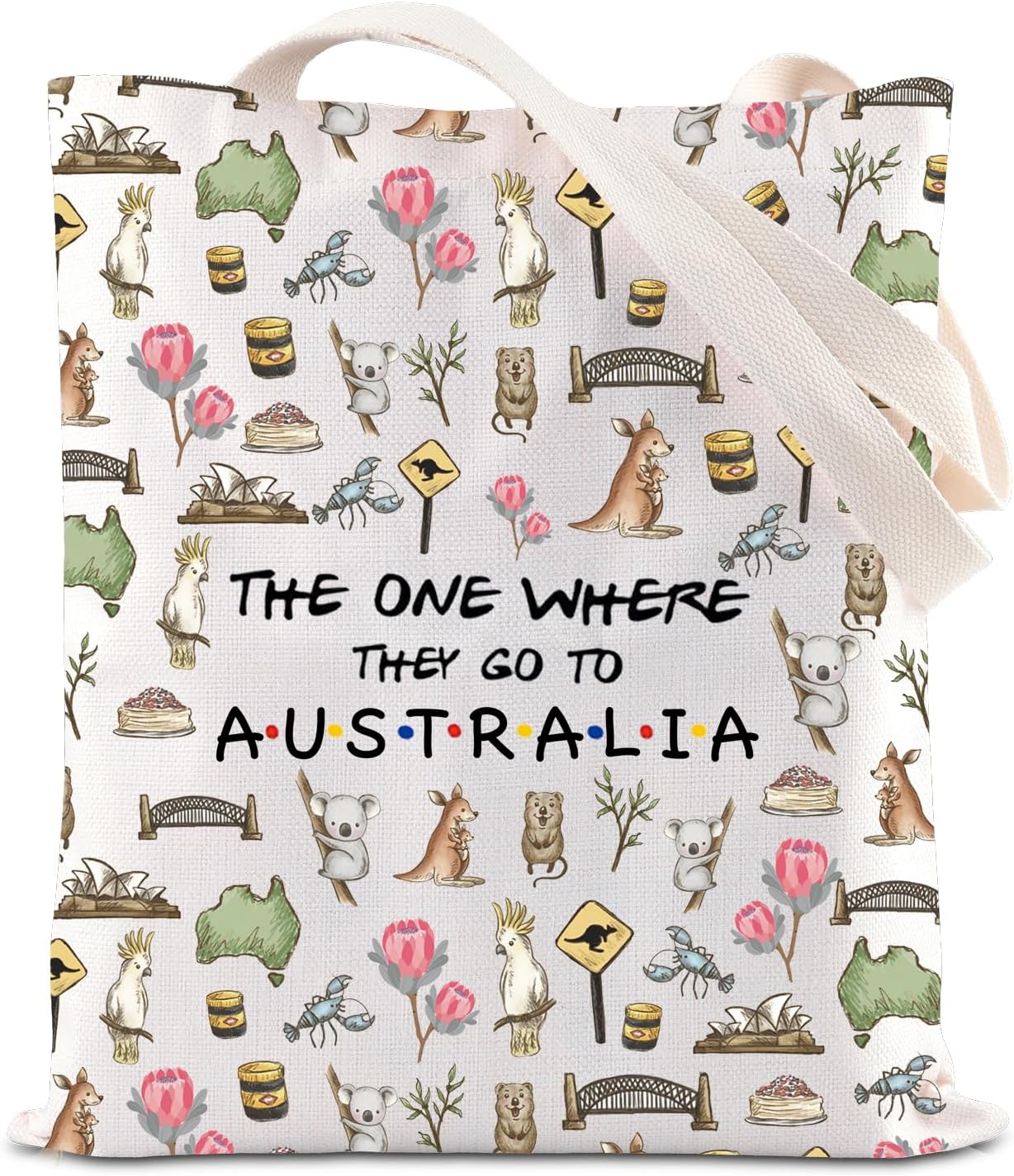 FOTAP Australia Trip New Adventures Welcome to Aus Bag Souvenir Housewarming Aussie Animals Lover Gift (Australia Tote)