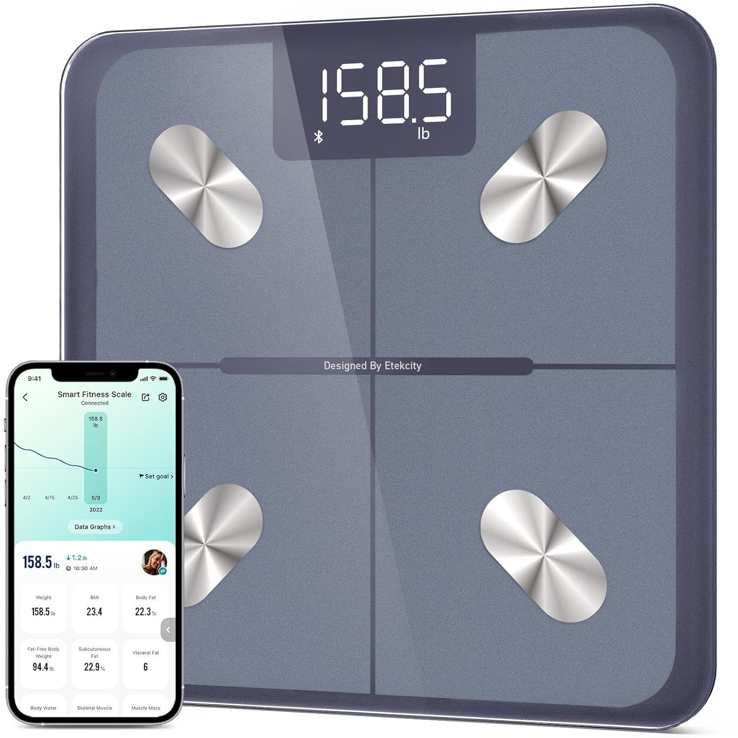 Etekcity Smart Scale for Body Weight, BMI, Body Fat, Bluetooth, Blue