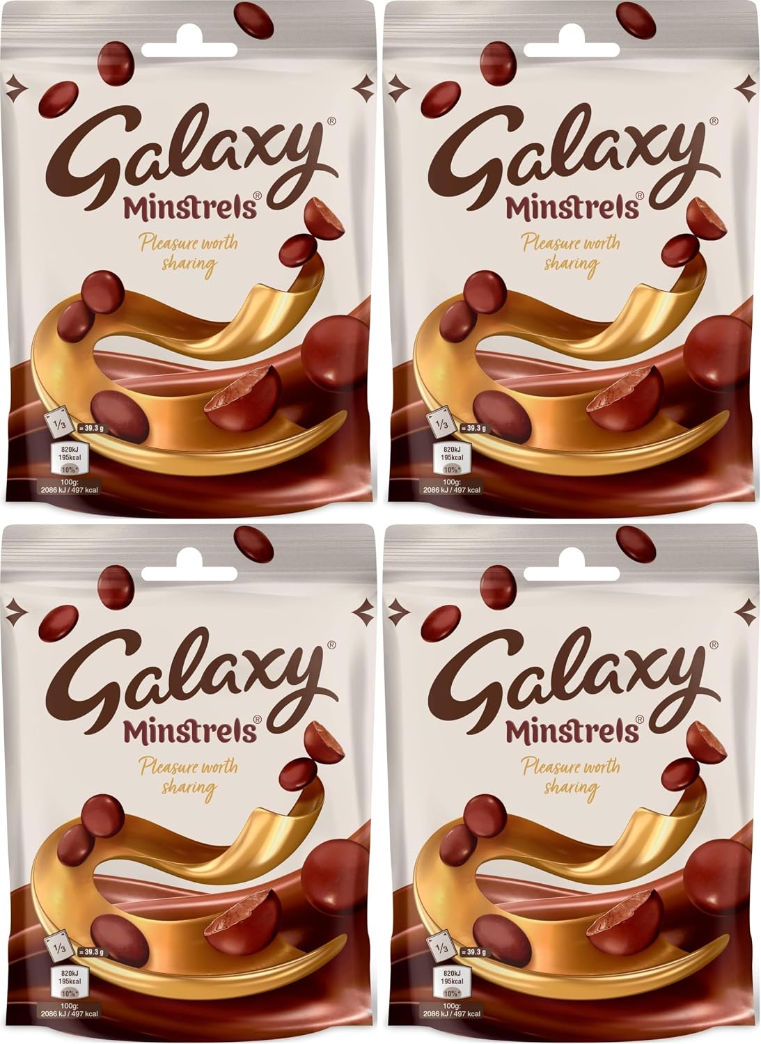 Galaxy Minstrels Milk Chocolate Pouch Bag 118g (Pack of 4)