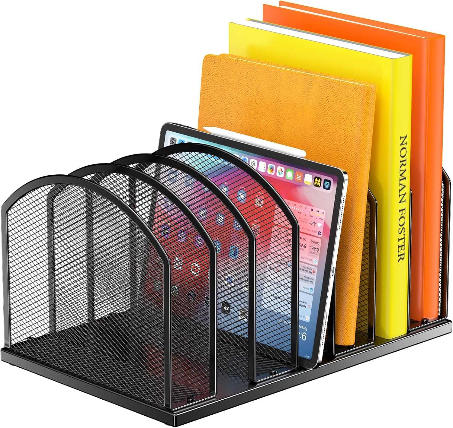 7-Section Metal Upright File Sorter Organizer, Office Small Letter Sorter Desktop File Organizer Metal Mesh Iron Sole, Black