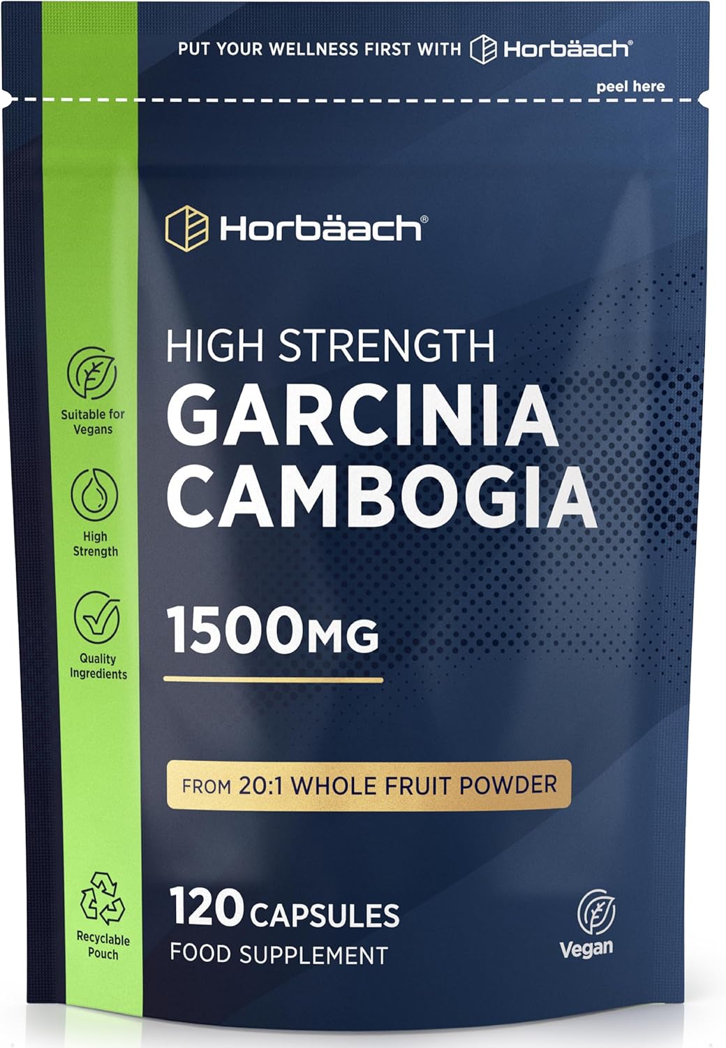 Garcinia Cambogia 1500mg | 120 Vegan Capsules | High Strength 20:1 Whole Fruit Powder | Premium Quality Supplement | by Horbaach