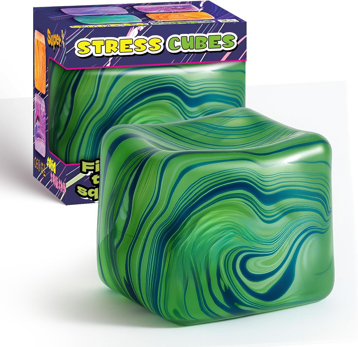 Fidget Toys Squishy Stress Cube, Stress Balls for Adults Kids Squishies Anxiety Relief, Ice Cube Squishy Sensory Toys for Kids with Autism, Fidgets for Classroom Prizes Party Favors Toys (Green)