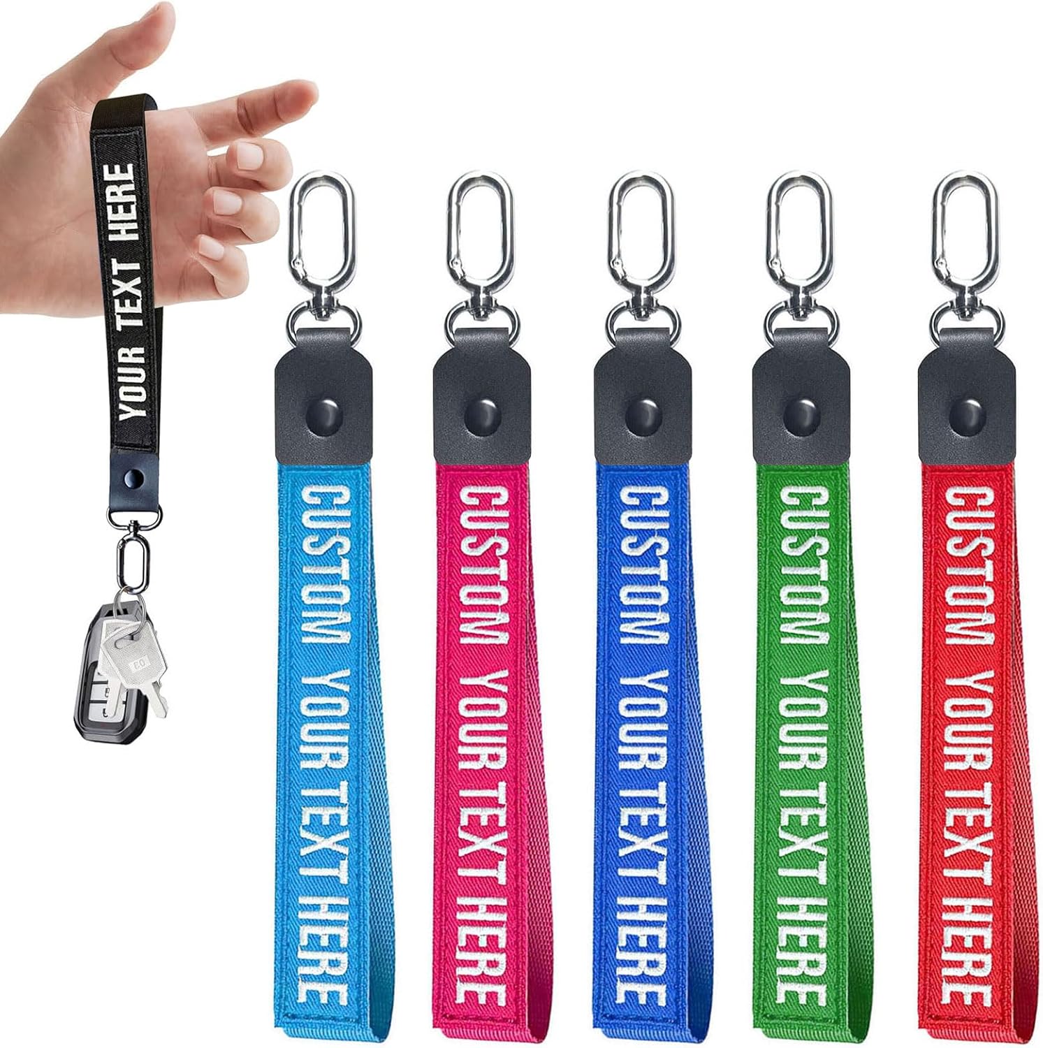 Customized Keyring, Personalized Wrist Lanyard Keychain, Embroidery Tags with Your Any Text, Colorful Cute Wrist Lanyard Keychain for Gift Key Fobs Couple Men Womens