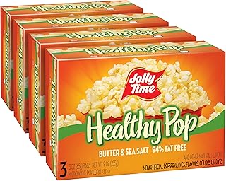 Jolly Time Healthy Pop Buttery Microwave Popcorn, Low Fat Gluten Free Non-GMO, 3oz Sharing Bag, 3 Bags Per Carton (Healthy Pop - Butter & Sea Salt, 3 Ounce (Pack of 12))