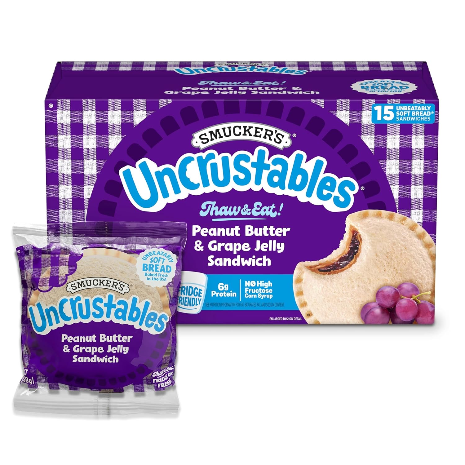Smucker’s Uncrustables Peanut Butter & Grape Jelly Sandwiches, 15 (Frozen)