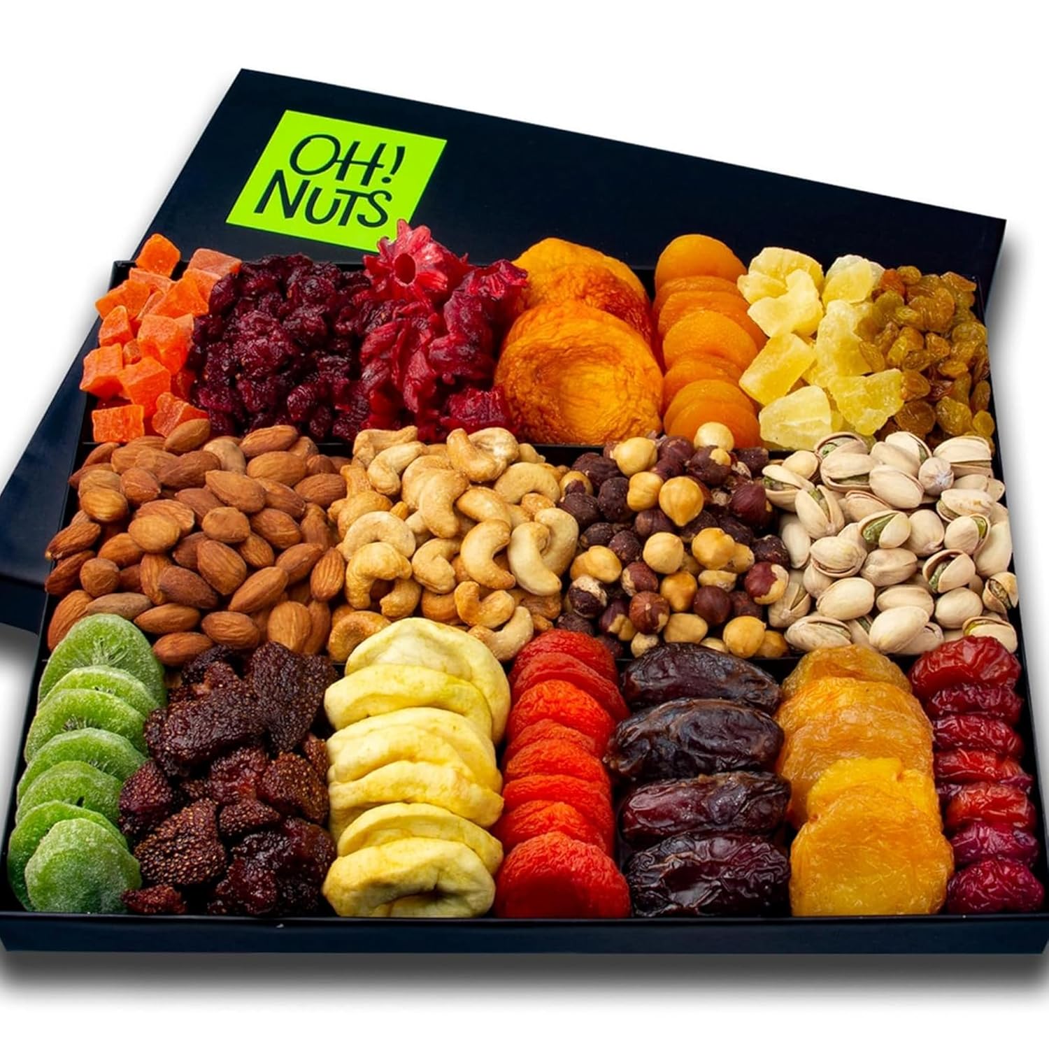 Oh! Nuts Dried Fruit and Nuts Gift Basket XL 18 Variety Basket - Gourmet Holiday Kosher Gift Box - Food Snack Box for Birthday, Anniversary, Corporate Gift for Men, Women, Mom, Dad