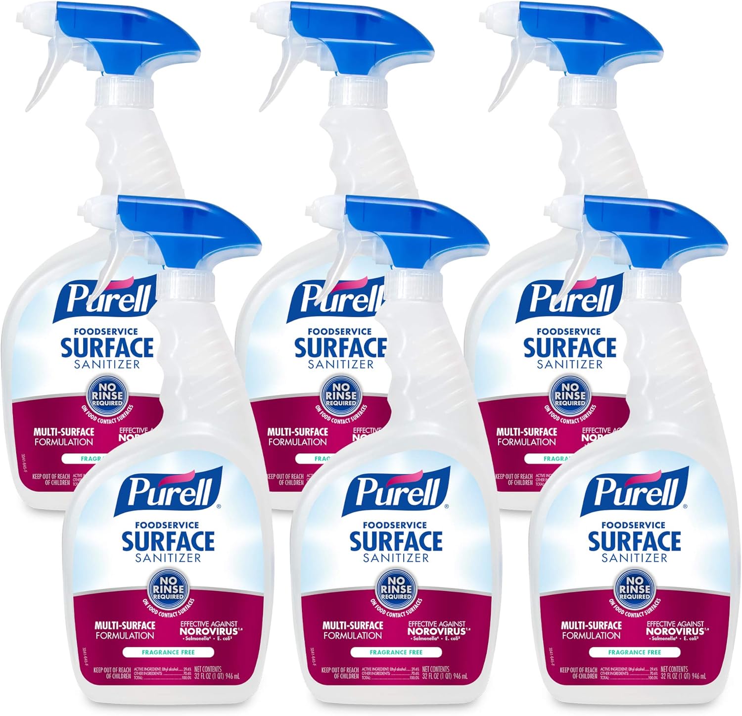 PURELL Foodservice Surface Sanitizer Spray, Fragrance Free, 32 fl oz Capped Bottle with Spray Trigger in Pack (Pack of 6) - 3341-06