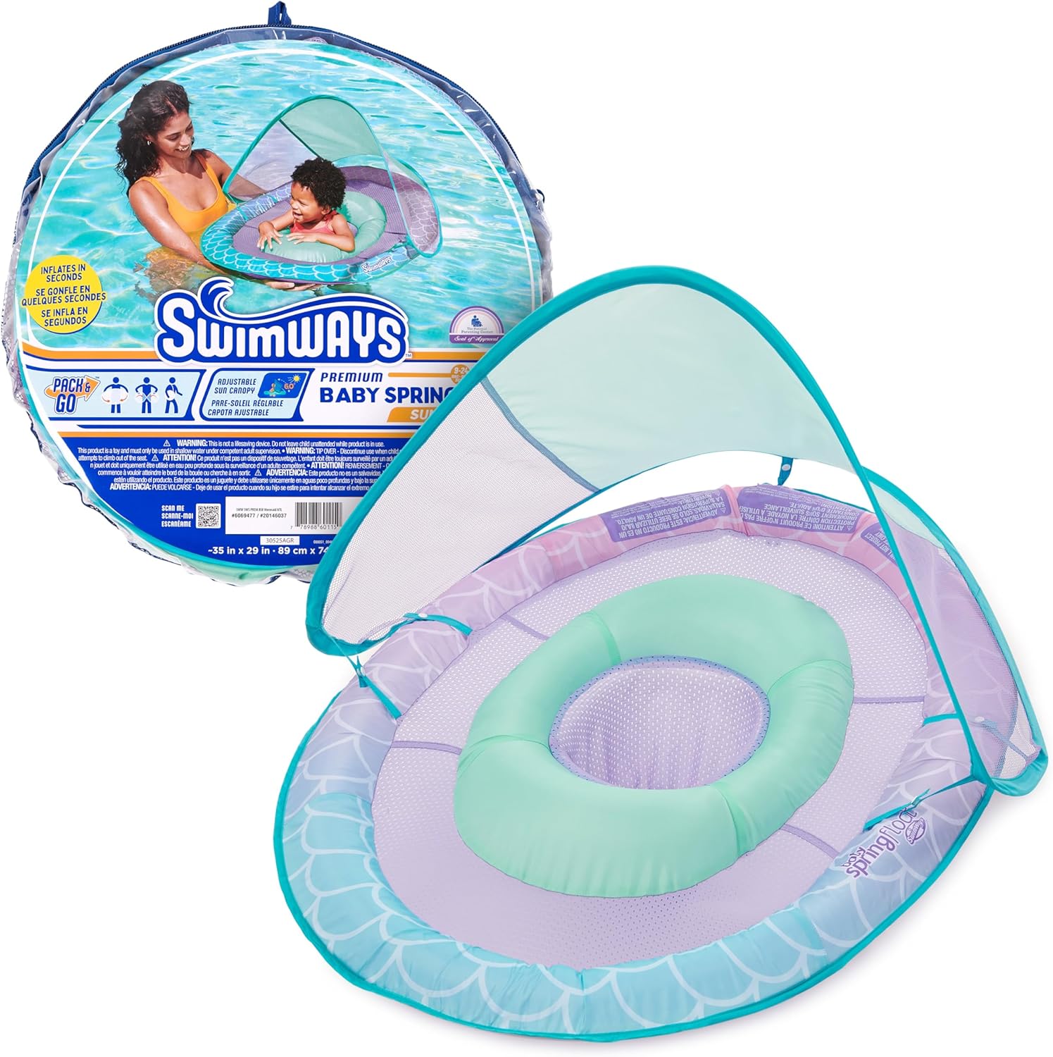 Swimways Baby Spring Float, Baby Pool Float with Canopy & UPF Protection, Swimming Pool Accessories for Kids 9-24 Months