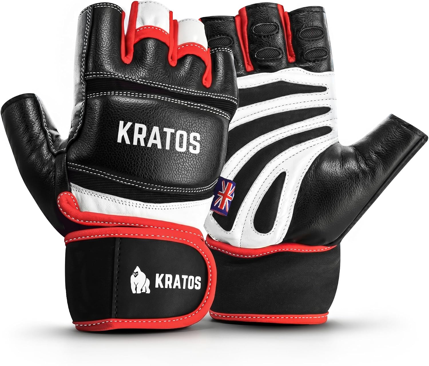 Kratos Gym Gloves for Men & Women, Leather Anti-Slip Weight Lifting Gloves With Padded Palm & Wrist Support, Breathable Adult Exercise Gloves for Workout, CrossFit, Calisthenics & Strength Training