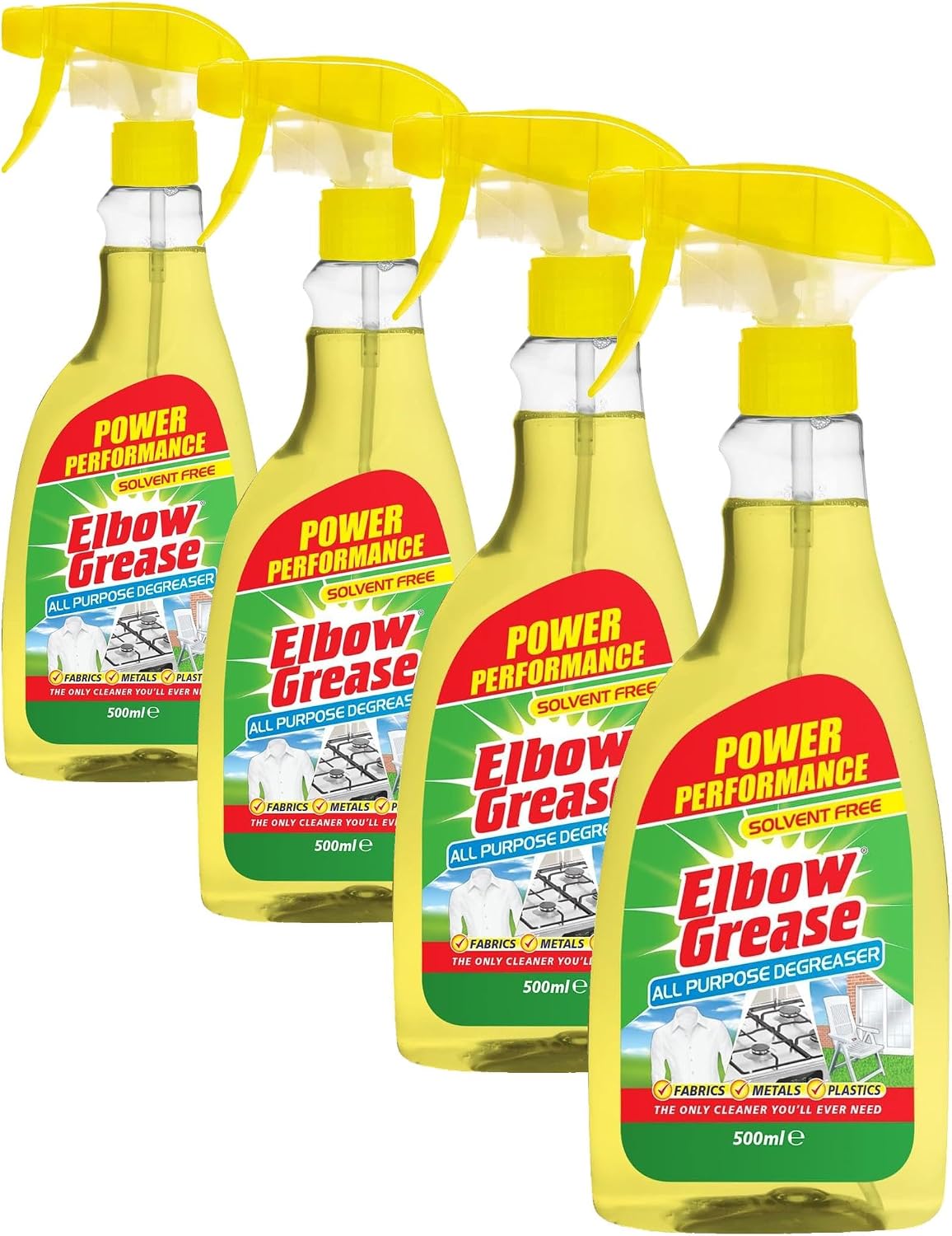 Elbow Grease All Purpose Degreaser Spray | Removes Grease & Oil from Kitchens & Bathroom Surfaces, Outdoor, Vehicles & Fabrics - Hundreds of Uses (500ml) (Pack of 4)