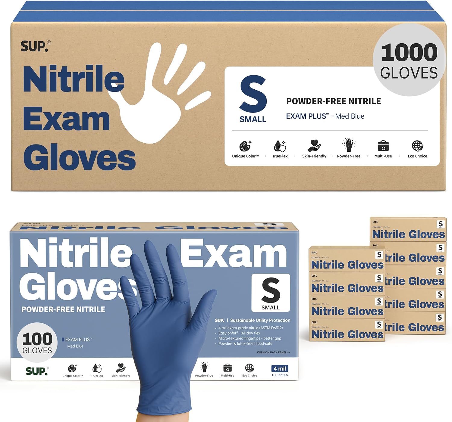 Supmedic SUP Exam Plus® Nitrile Gloves, Powder-Free Disposable Med Blue