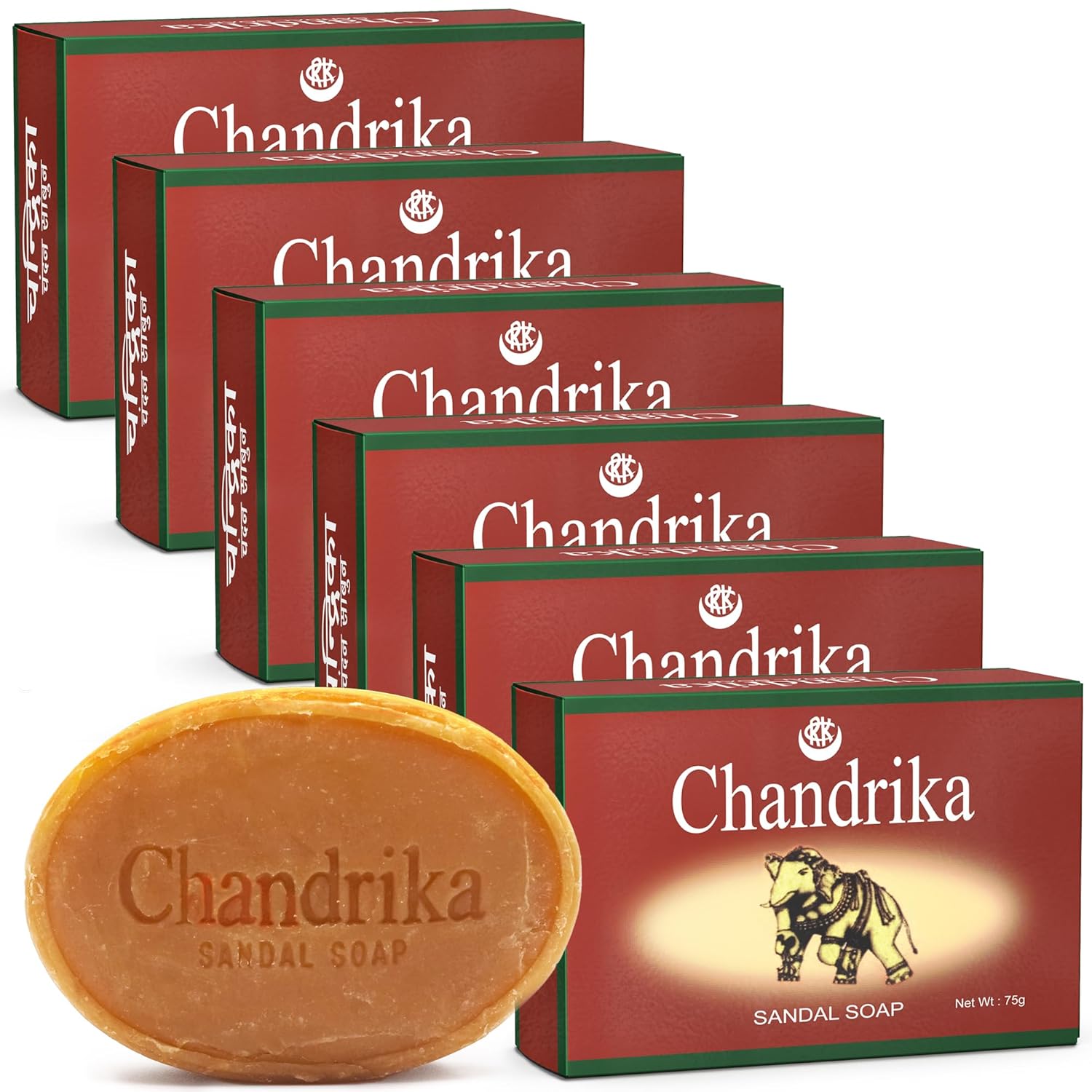 Chandrika Sandal Soap | Organic Bar with Vegetable Oil | 100% Natural for Men and Women | Vegan for All Skin Types | Handmade | Herbal Body Bars - 2.64 Oz | 6-Pack