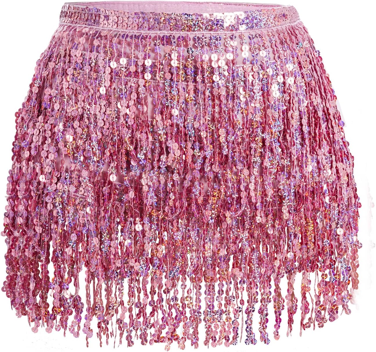 Belly Dance Hip Scarf Sequin Tassel Skirt Wrap Sparkly Rave Costume for Women