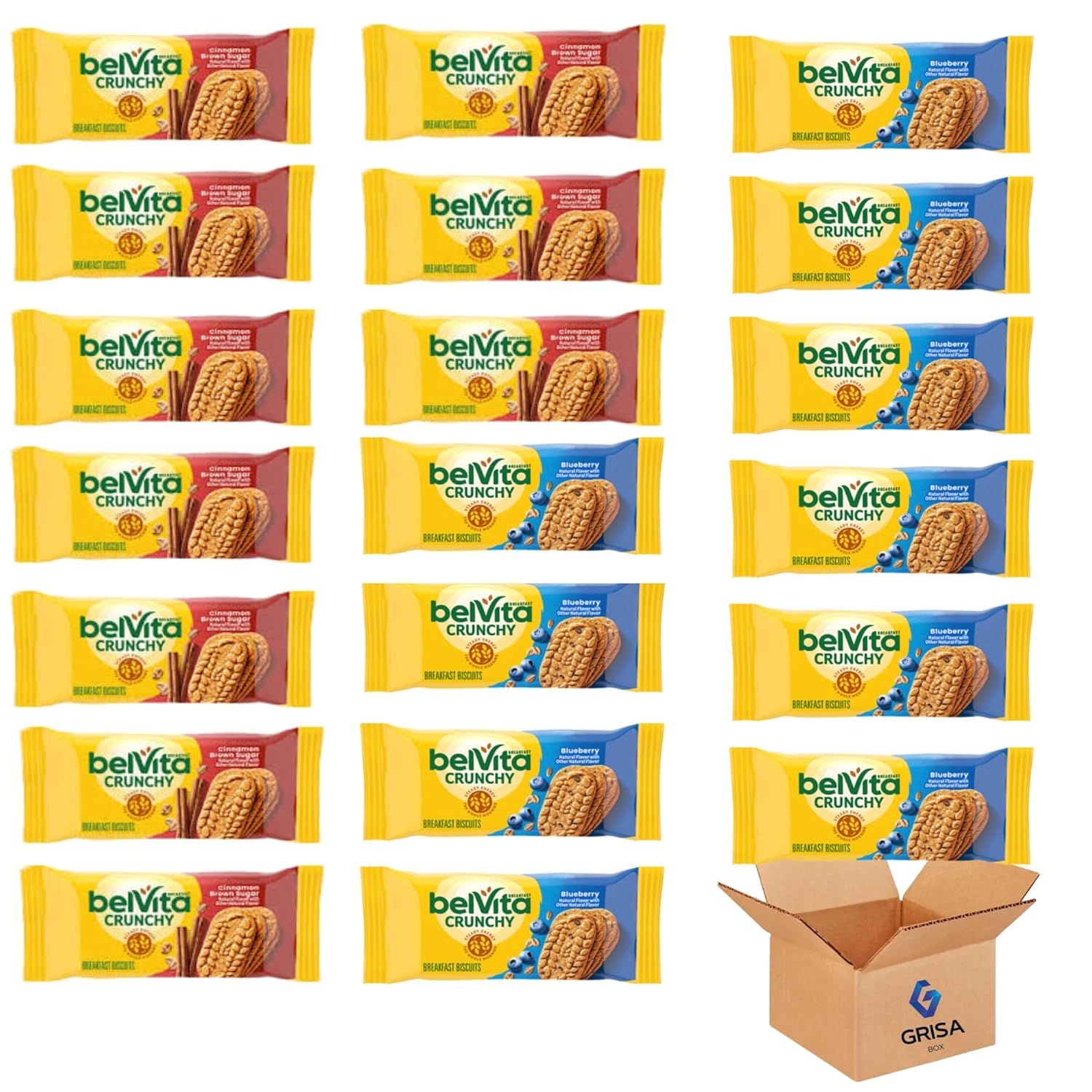 Belvita Breakfast Biscuits Value Pack Bundle: Includes Blueberry & Cinnamon Brown Sugar Flavors, 10 Packs Each, 4 Biscuits Per Pack – Perfect for On-the-Go, 20 Total Packs