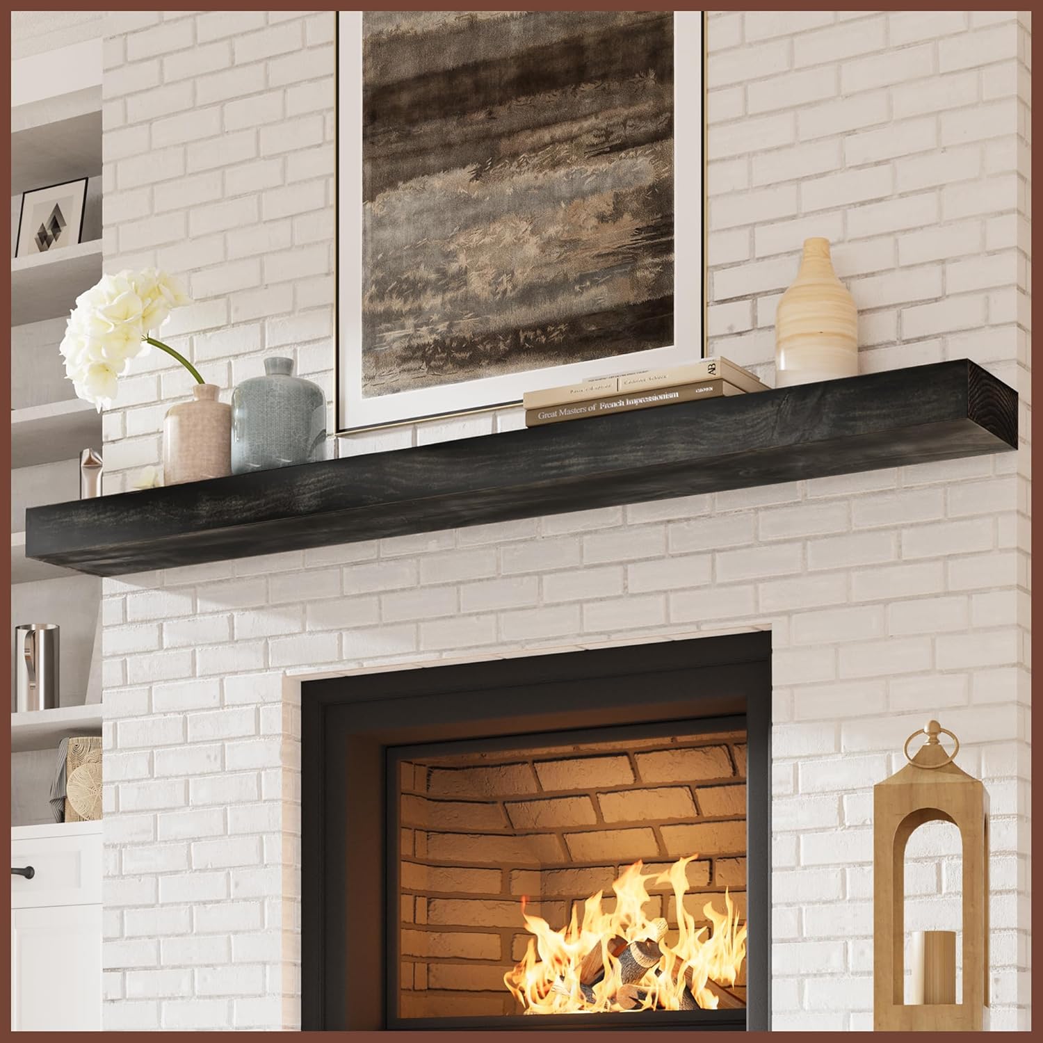 Fireplace Mantel - Handcrafted Solid Mantel Shelf for Over Fireplace - Wall Mounted Floating Mantel Shelf with Invisible Brackets - 72 Inch - Black