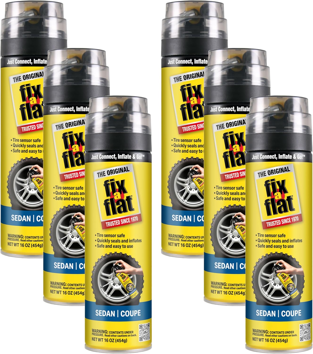 Fix-A-Flat S60420-6PK Aerosol Emergency Flat Tire Repair and Inflator, for Standard Tires, Eco-Friendly Formula, Universal Fit for all Cars, 16 oz. (Pack of 6)