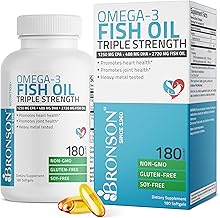 Bronson Omega 3 Fish Oil Triple Strength 2720 mg, High EPA 1250 mg DHA 488 mg, Non-GMO Heavy Metal Tested, 180 Softgels