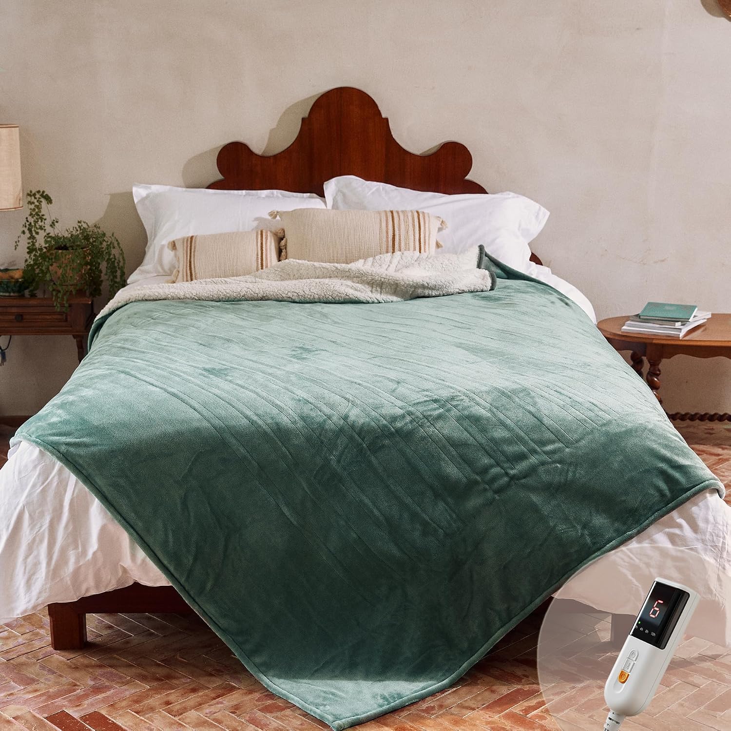 GOTCOZY Heated Blanket-Soft Plush Electric Blanket Full Size(Green)