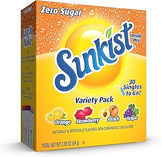 Sunkist Soda Variety Pack, Singles To Go Orange, Strawberry, Grape and Peach (30 Total Sticks)
