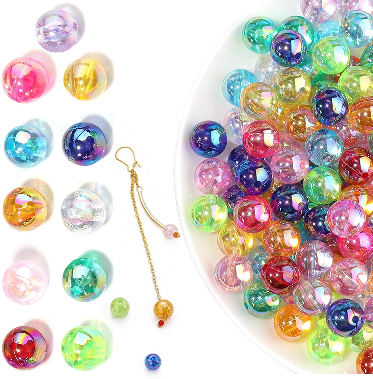 PacuM 400 Pcs Craft Beads 10mm Acrylic Clear Round Beads Ab Plastic Assorted Beads Colourful Pearl Beads for Bracelet Jewelry Necklace Earrings Making DIY Crafts Supplies