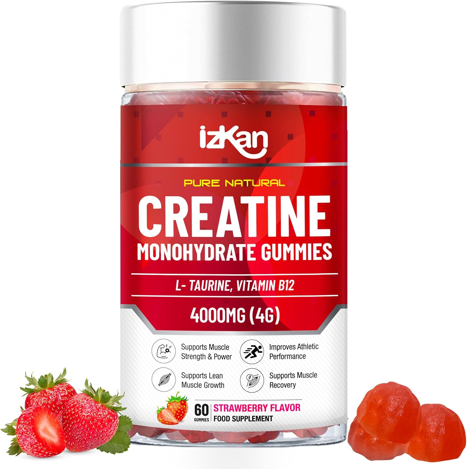 Pro Creatine Monohydrate Gummies 4000mg for Men & Women - 60 Chewable Creatine Gummies Strawberry Flavoured Creatine | Pre Workout Gym Supplement| Keto | Vegan | (30 Days Supply)