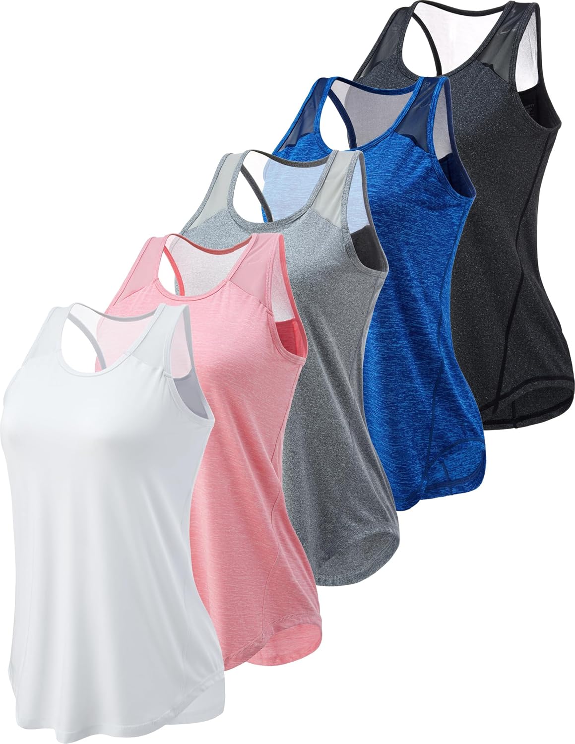 5 Pack Women's Workout Tops, Athletic Racerback Tank Tops for Women, Mesh Sleeveless Shirts Yoga for Gym Running