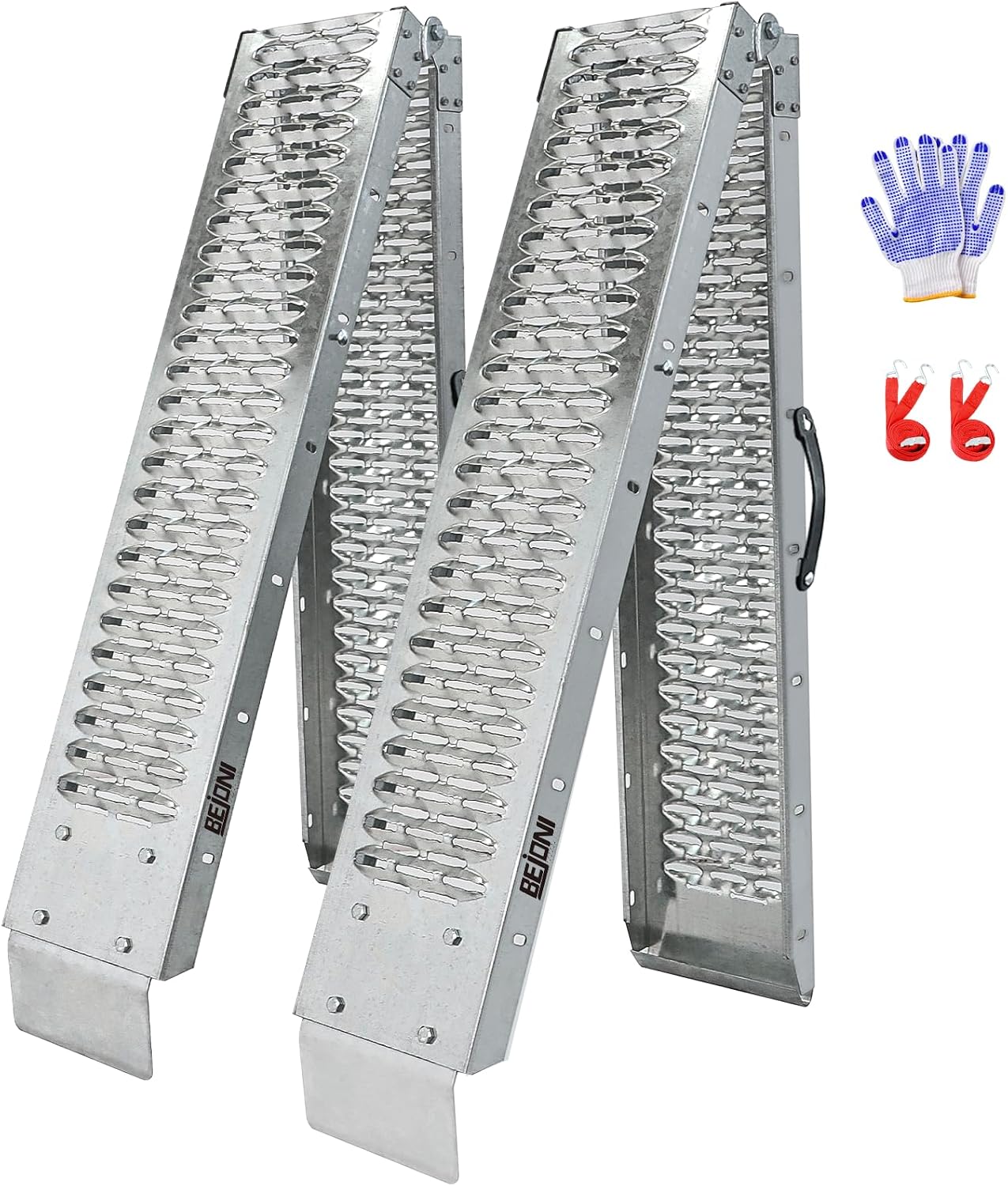 BEJONI 83" Folding Truck Ramps, 960 Lbs Capacity Heavy Duty Loading Ramps for Lawn Mower, Portabe Anti-Slip Steel Loading Ramps for Pickup Trucks, ATV, UTV, Motorcycle, Trailer, Dirt Bike, 2-Pack