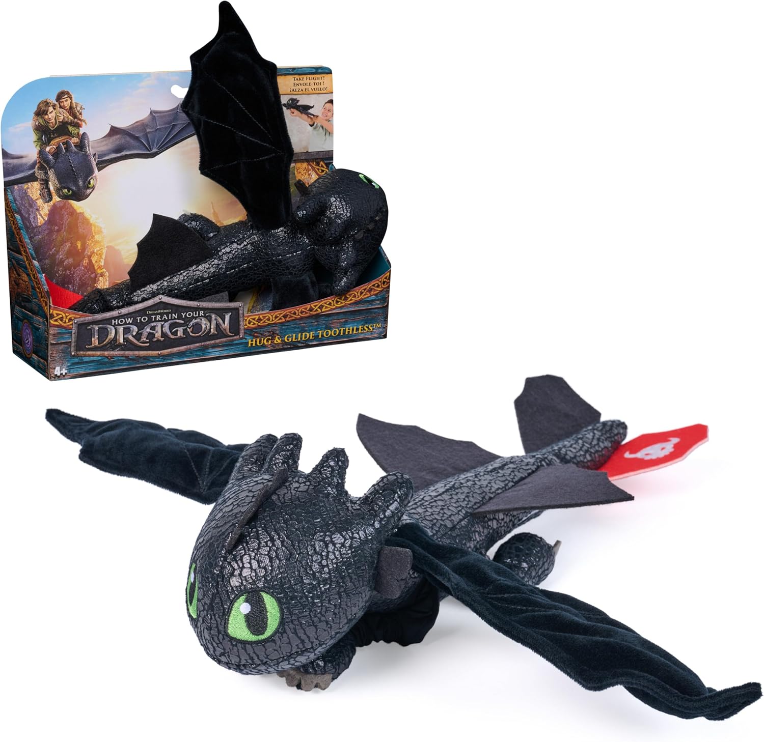 Dreamworks Dragons How to Train Your Dragon, Hug and Glide Toothless Plush Toy, 12” Dragon Stuffed Animal, Kids Toys for Boys Ages 4 and Up