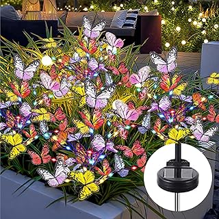 Butterfly Solar Lights for Outside, 2 Pack 34 Butterfly Waterproof Decorative Garden Lights, Color-Changing Butterfly Design, Outdoor Solar Powered LED Lights for Patio,Yard,and Pathway