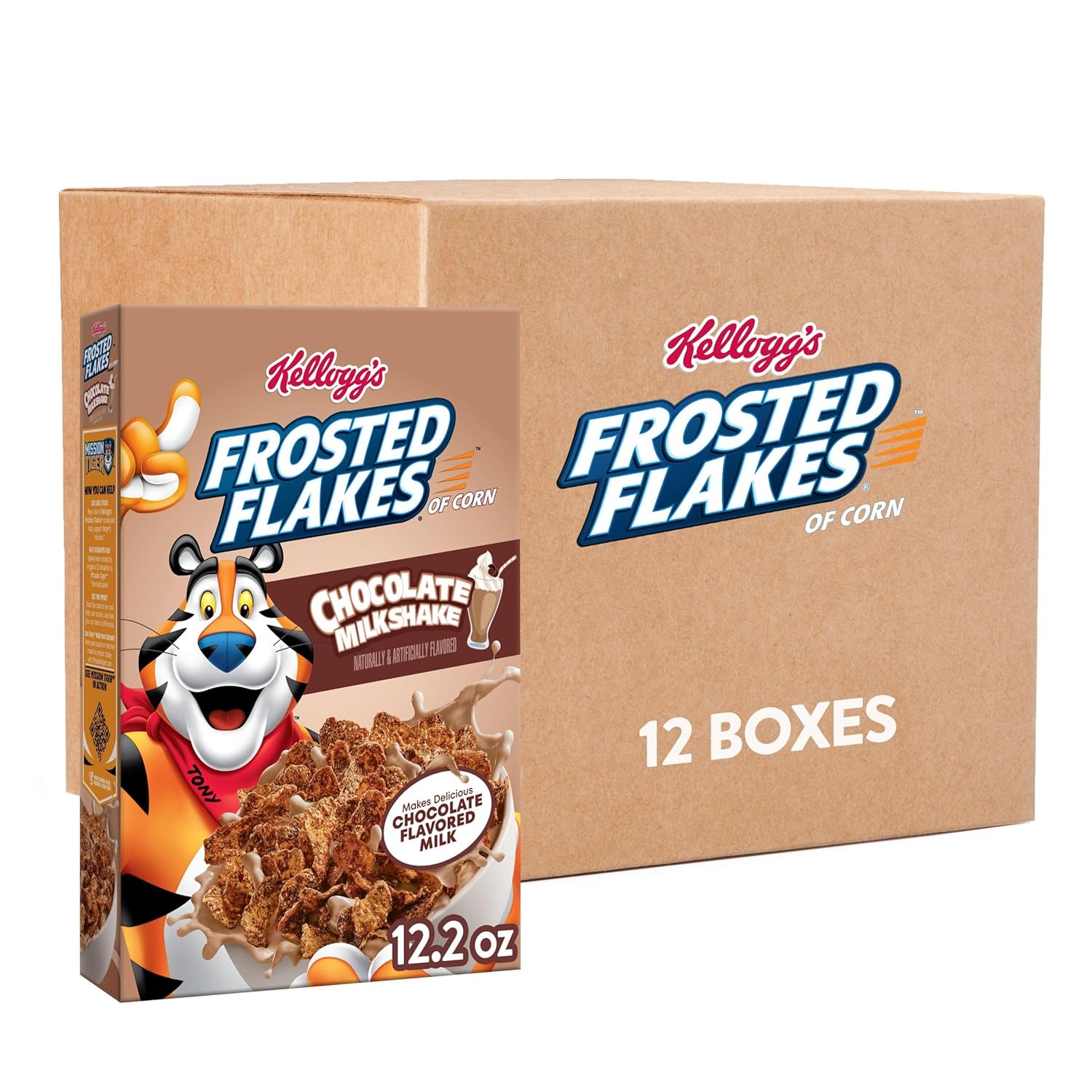 Kellogg's Frosted Flakes Breakfast Cereal, Kids Cereal, Family Breakfast, Chocolate Milkshake (12 Boxes)