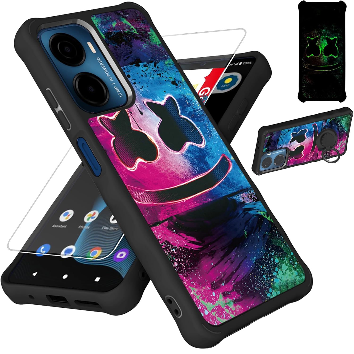 for Cricket Magic 2 5G 2024 Case Compatible for ATT AT&T Propel 2 5G Phone Case Cover [Hard PC + Soft Silicone][Ring Support] [Luminous Effect] YGH-BQ