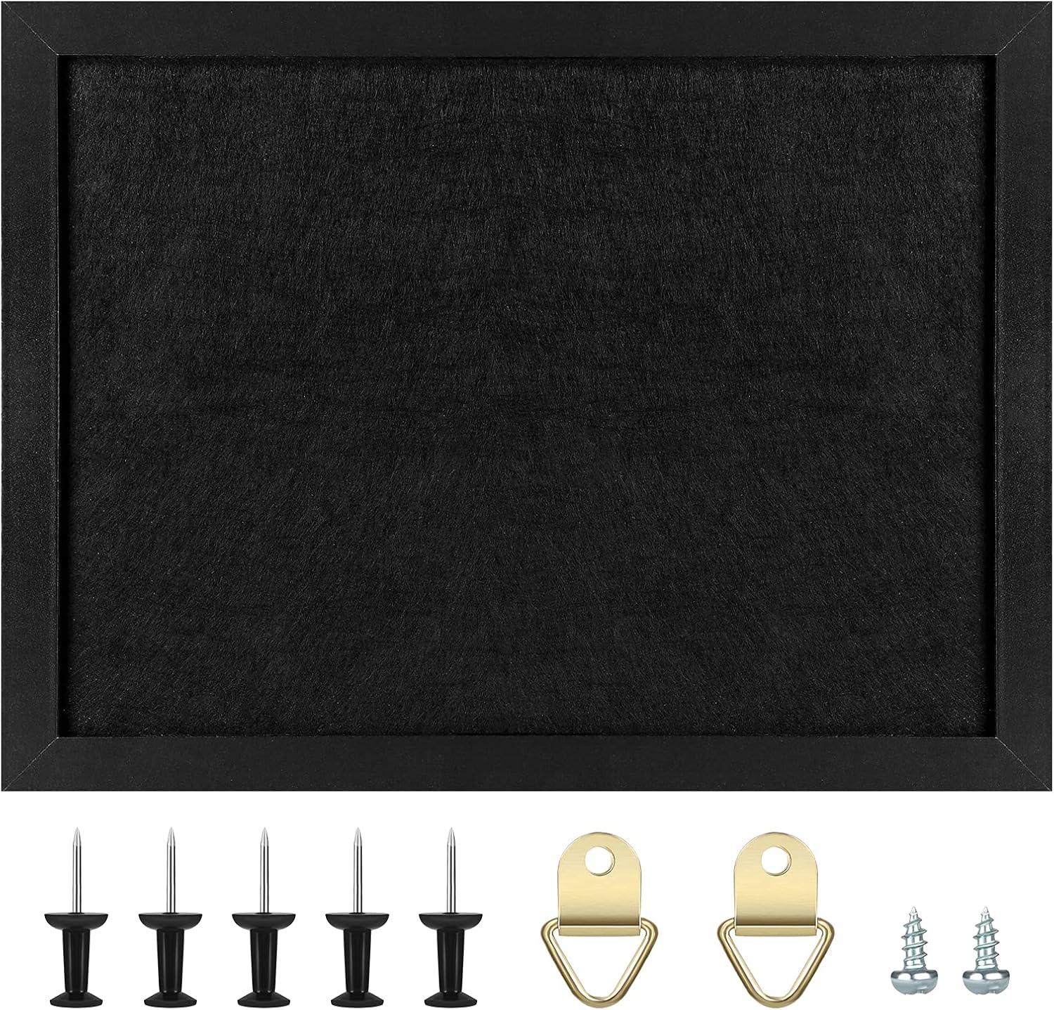 Okydoky Cork Board Bulletin Board with Felt,Wood Framed Display Bulletin Board for Walls with Pins, Eye Bolts, gaskets, Screws, Pin Board for Office, School and Home(All Black,1pc,UK)