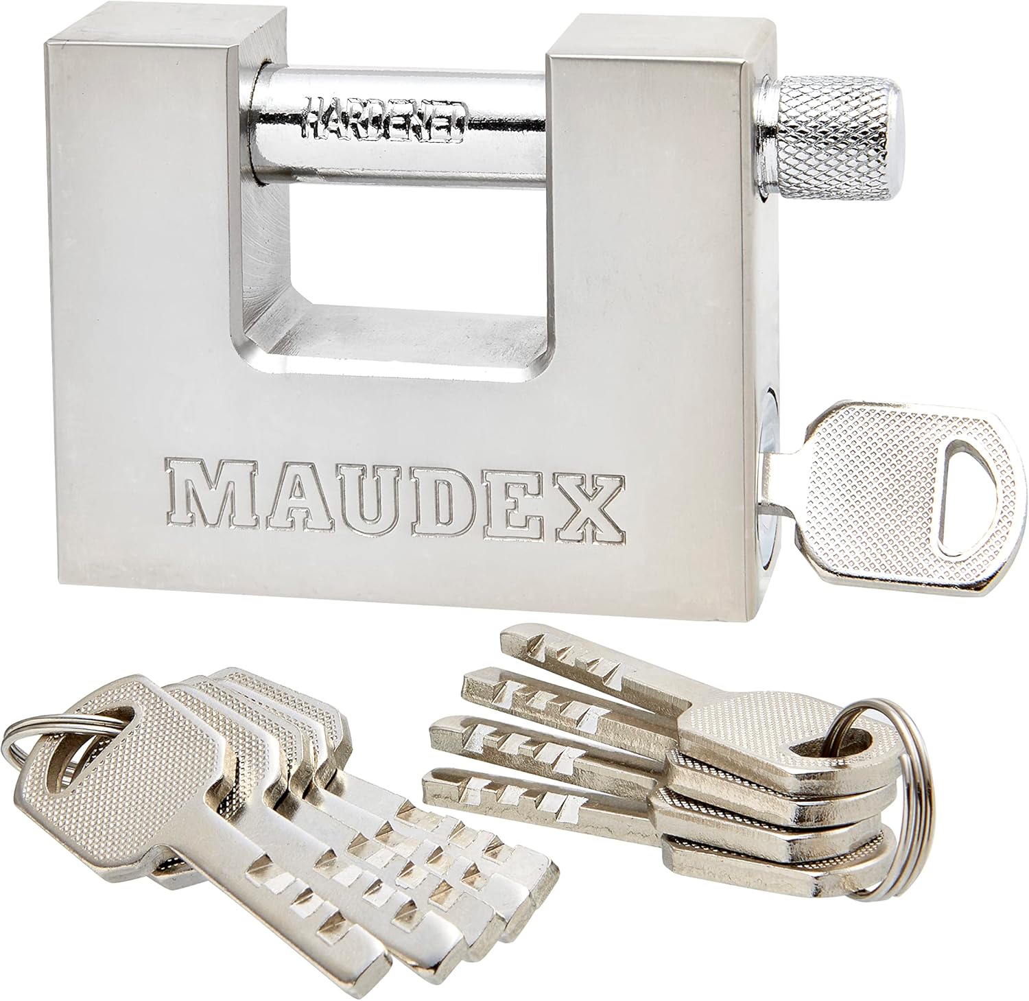Maudex® MDP/70 Heavy Duty Lock with 10 Keys for Outdoor Use [Nickel Plated Finish] - [Anti Pick, Anti Drill Cylinder] - Ideal Storage Unit and Shipping Container Lock