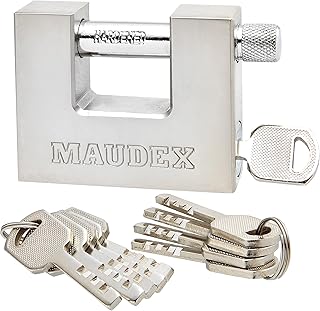 Maudex® MDP/70 Heavy Duty Lock with 10 Keys for Outdoor Use [Nickel Plated Finish] - [Anti Pick, Anti Drill Cylinder] - Ideal Storage Unit and Shipping Container Lock