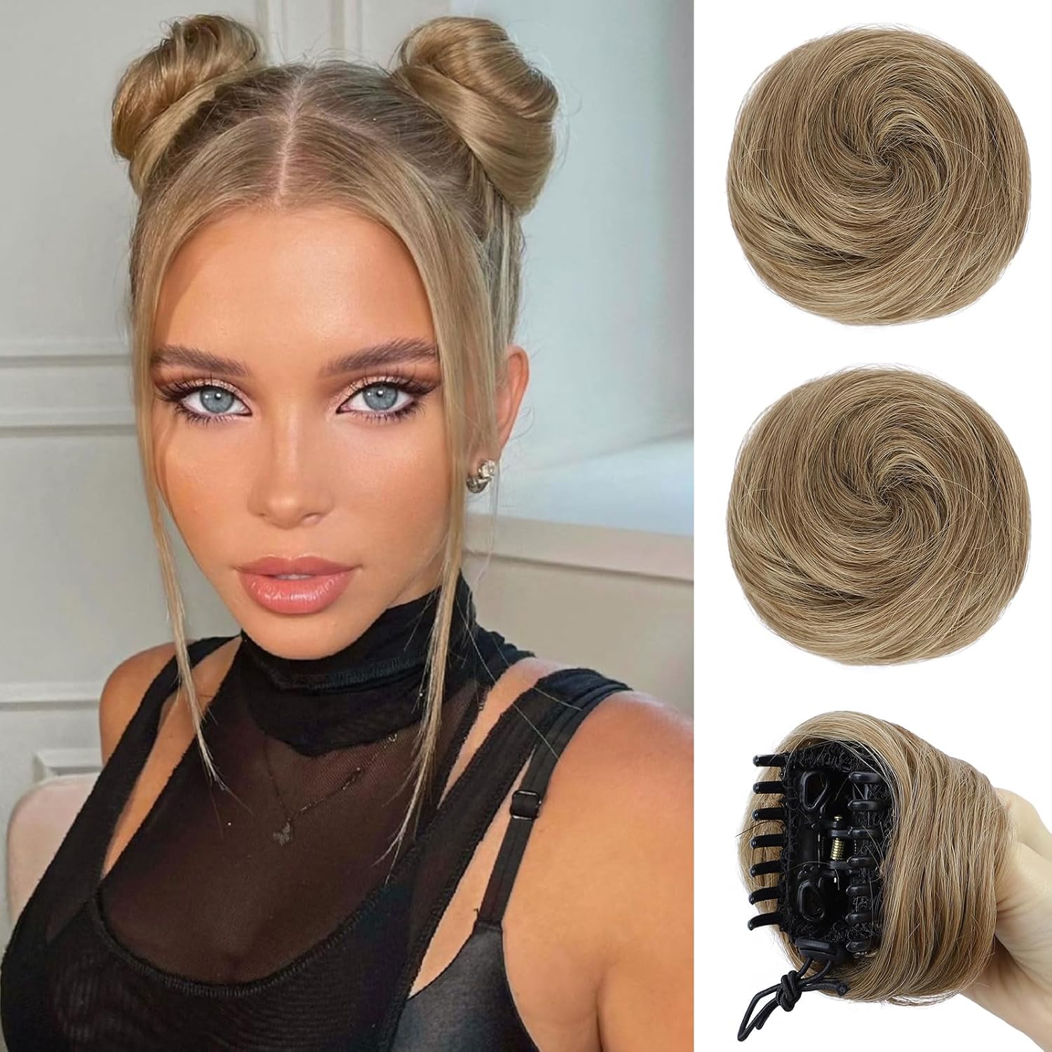 HANYUDIE Space Buns Hair Pieces 2PCS Claw Clip in Hair Bun Mini Bun Hair Scrunchies Extension for Women Girls 10/18