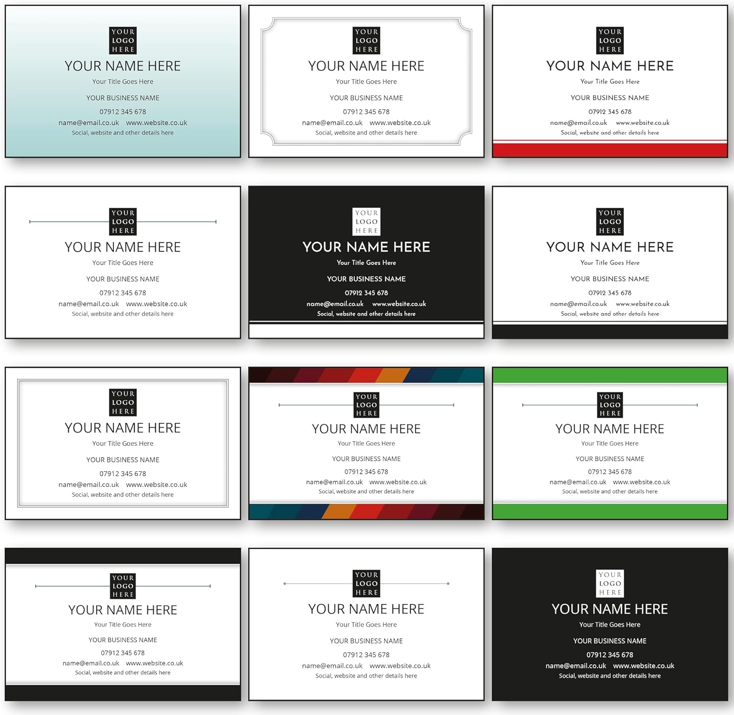 100 Classic Double Sided Business Cards. Design and Personalise Your own Business Cards Instantly - Many Templates - Finest 350gsm Silk Board - Best Print Quality