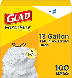 CloroxPro Glad ForceFlex 13 Gallon Tall Kitchen Drawstring Trash Bags, 100 Count (Package May Vary)