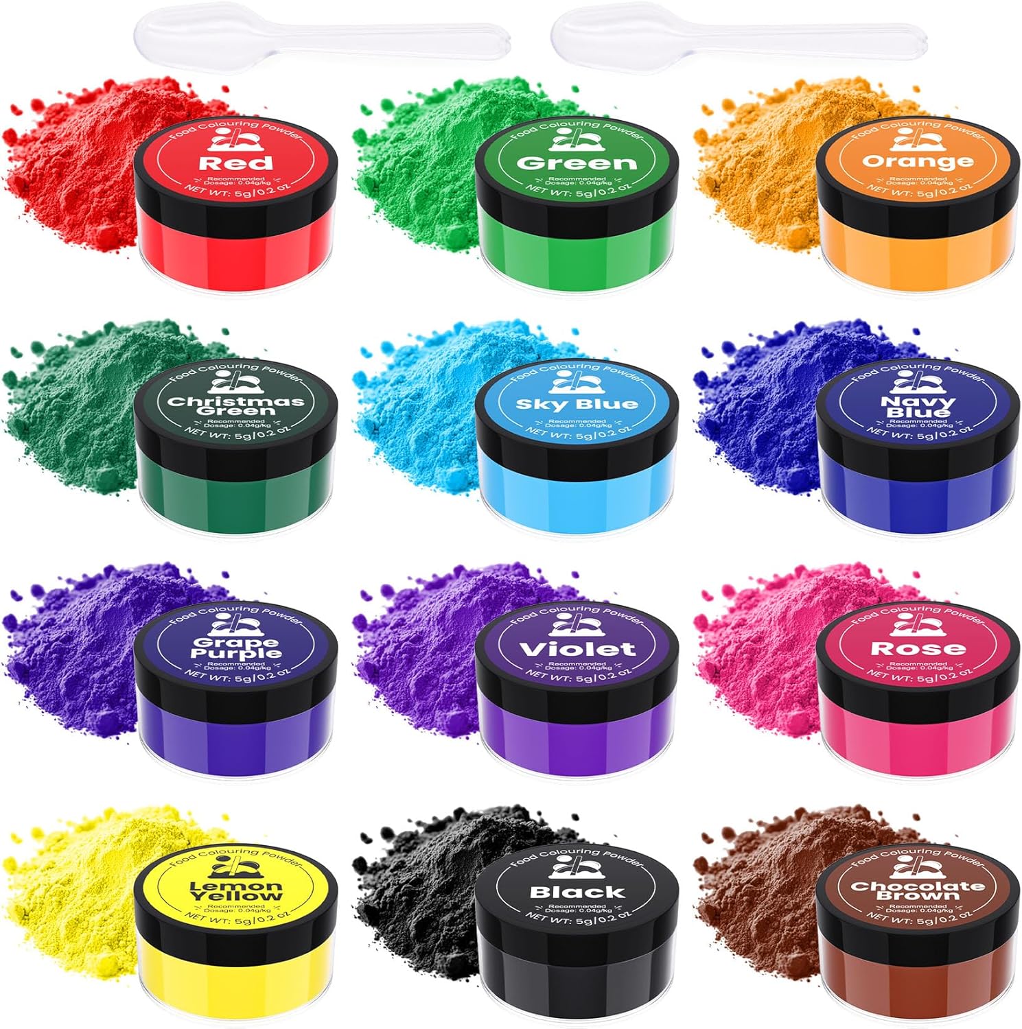 Food Colouring Powder 12 Colours x5g - Highly Concentrated food colouring set for Baking & Cake Decorating, Vivid Edible Powder Paint for Macarons, Cookies, Icing (Home & Professional Use)