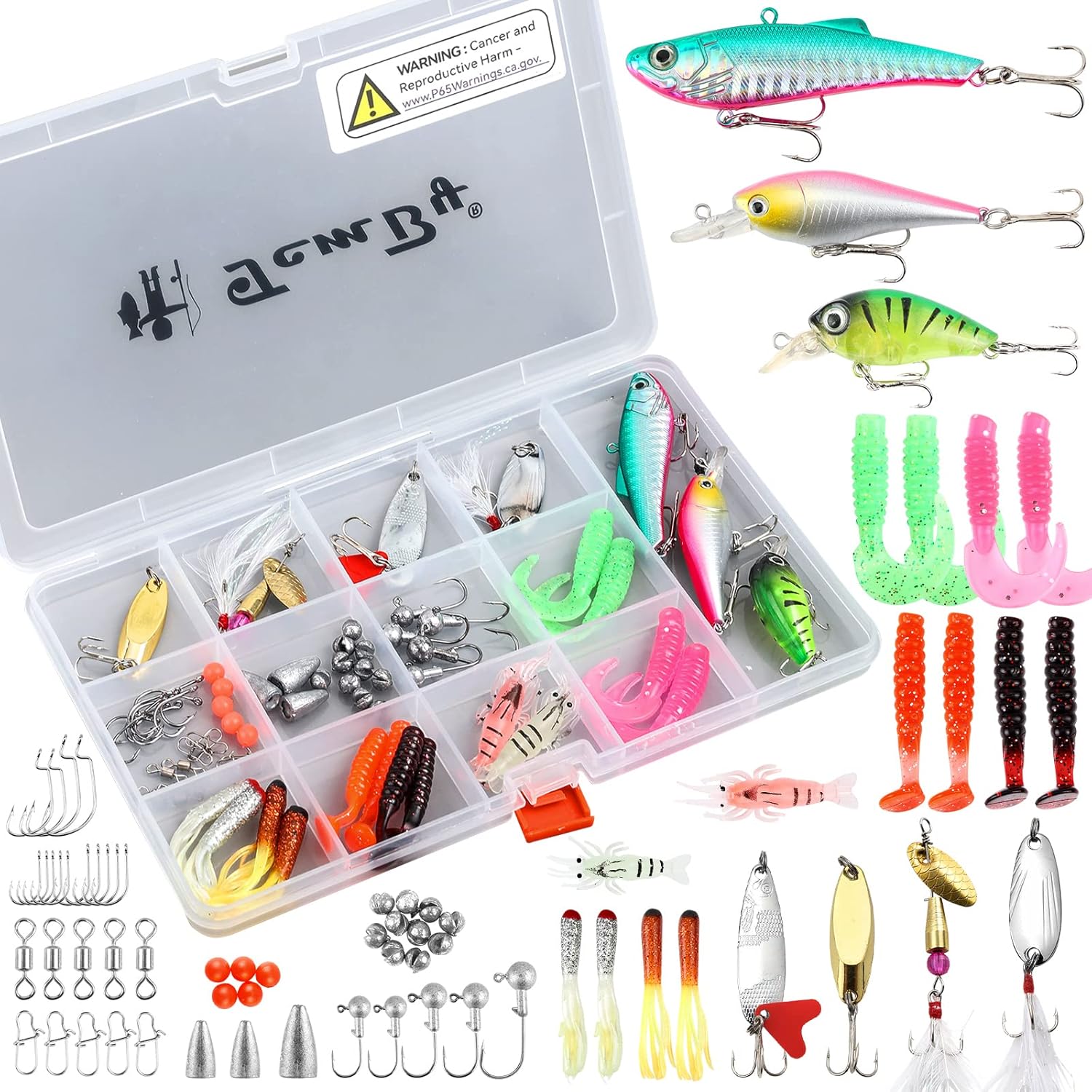 Fishing Lures Bait Tackle Kit Set for Freshwater Trout Bass Fishing, Including Accessories, Fishing Tackle Box, Crankbait, Spoon, Hooks, Fishing Gear and Equipment for Starter Beginner.