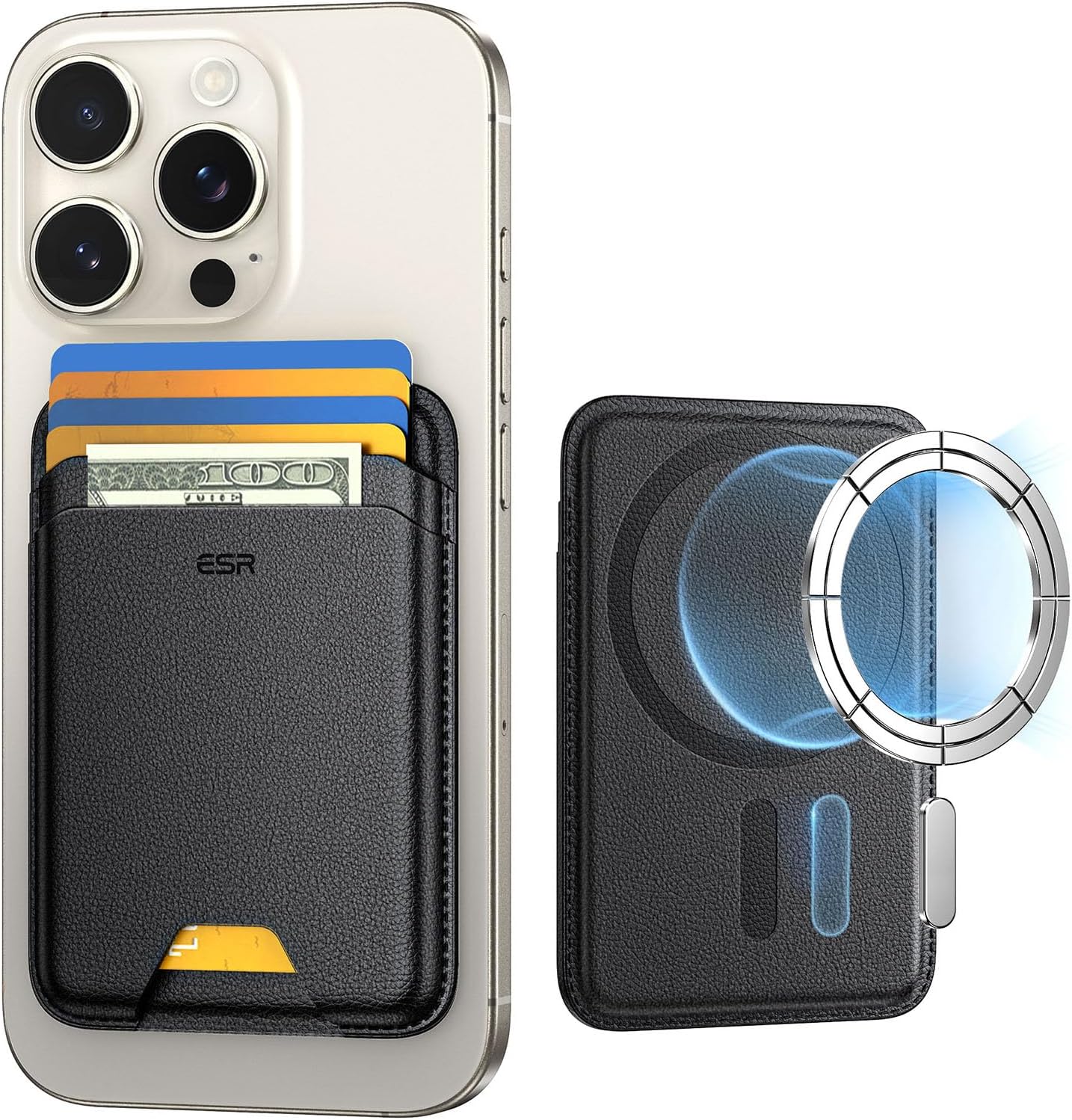 ESR for MagSafe Wallet, 5-Card Holder, Magnetic Wallet for iPhone, RFID Blocking, with 3,200 g Magnetic Strength, Vegan Leather, Slim for iPhone 16/15/14/13/12 Series, Not for 13/12 Mini, Black