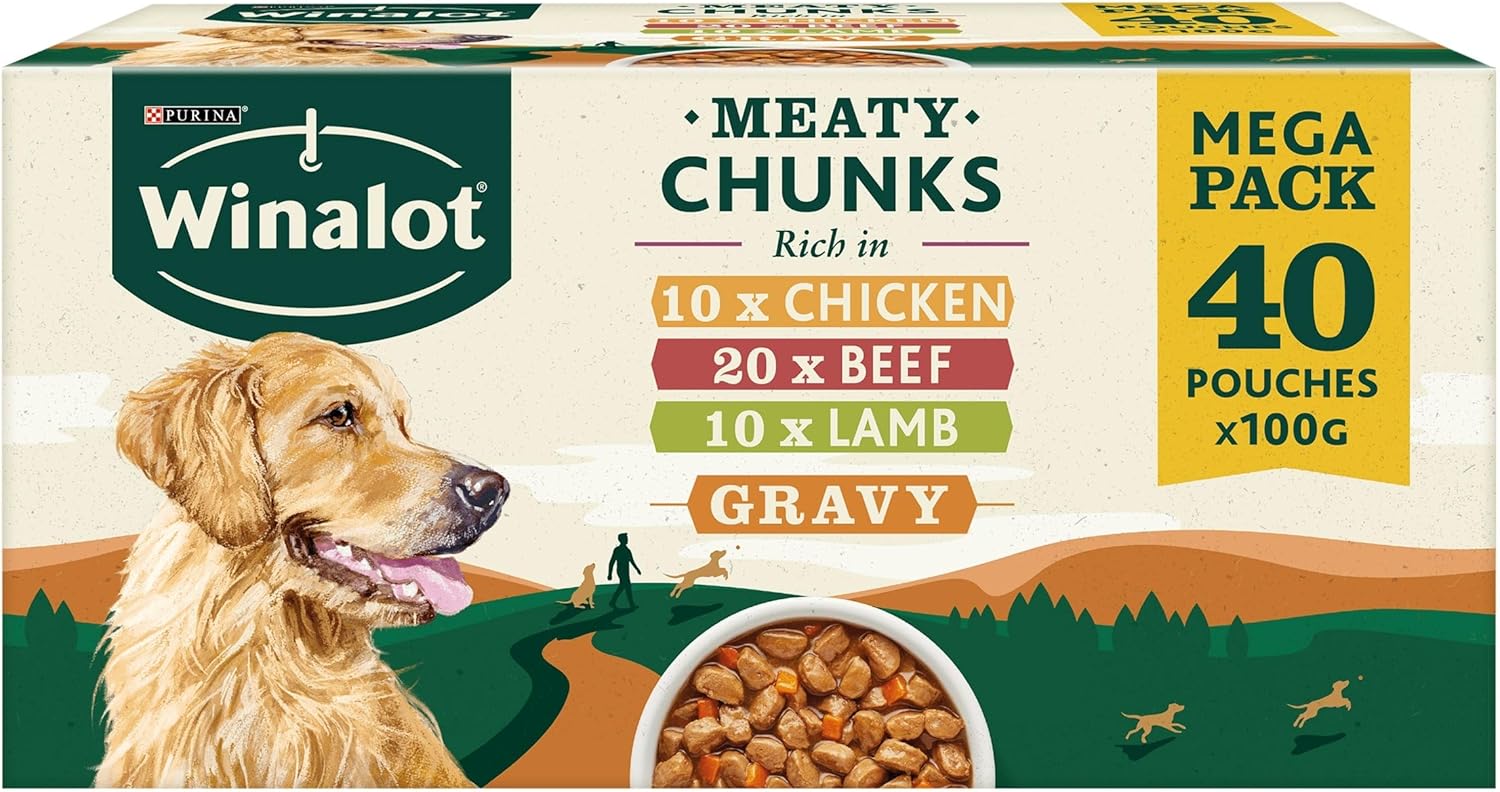 WINALOT Meaty Chunks Mixed in Gravy Wet Dog Food 40x100g