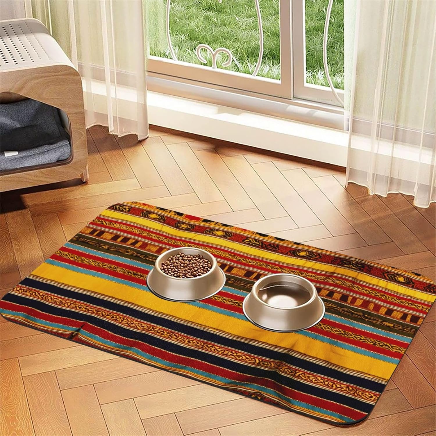 Native American Pattern Print Pet Feeding Mat Dog Mat for Food and Water Bowl Dogs Water Dispenser Mat Dogs Accessories