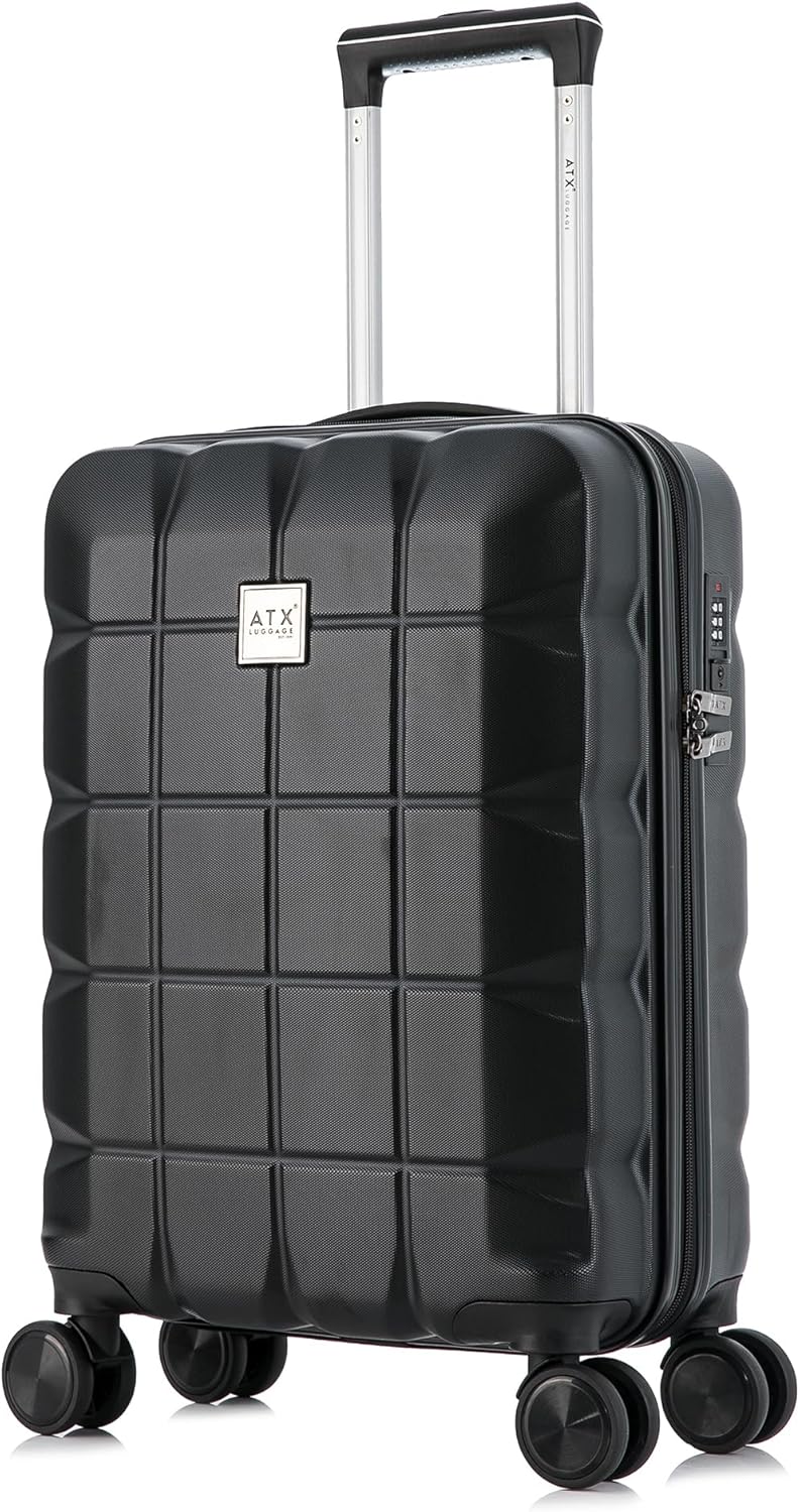 ATX Luggage 55x36x20cm Cabin Suitcase Super Lightweight Small Suitcase Approved for 100+ Airlines Including EasyJet, Ryanair, British Airways & Virgin Atlantic (Black, 21Inches, 33Liter)