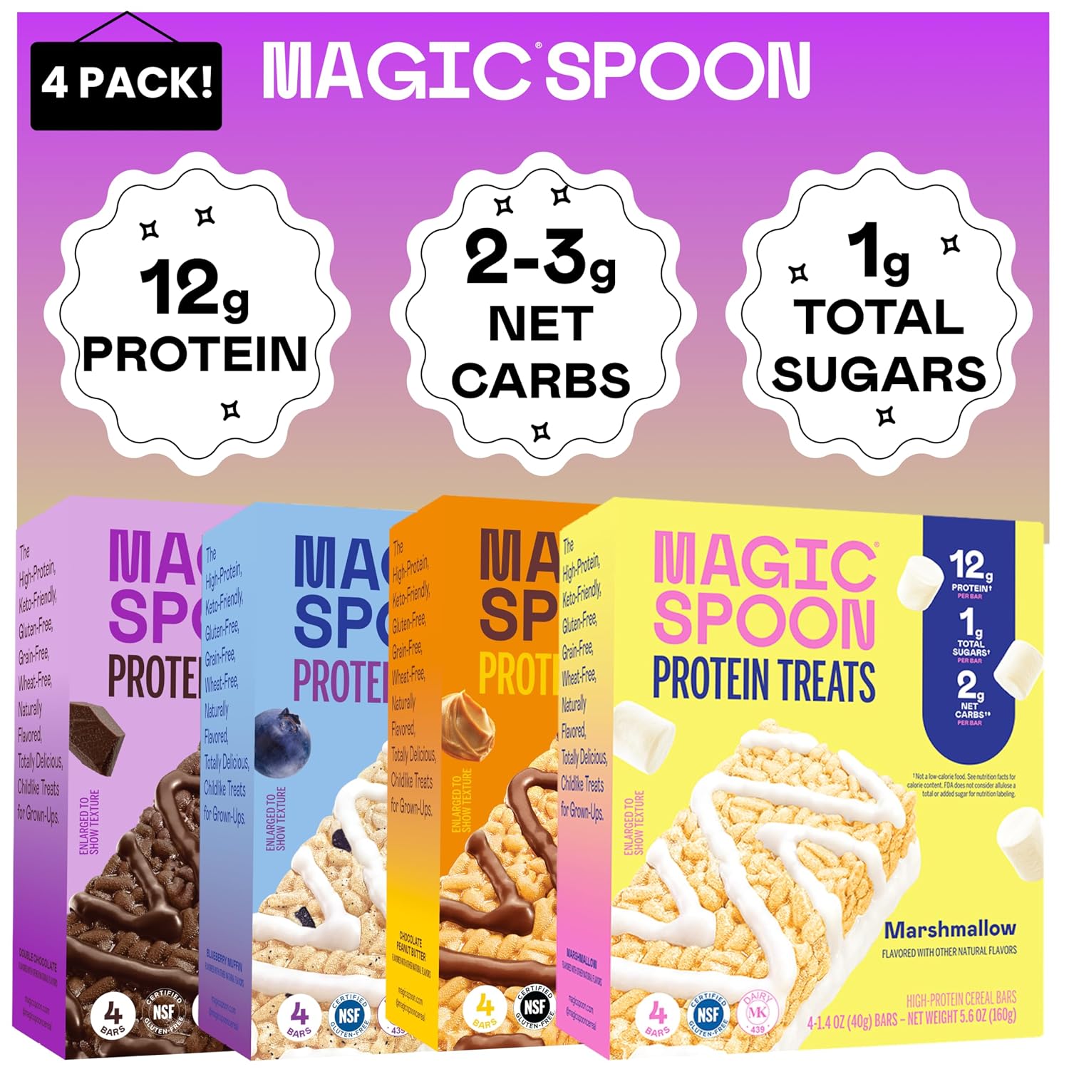Magic Spoon Treats Variety - 16 High Protein Bars, 4 Flavors, Gluten Free