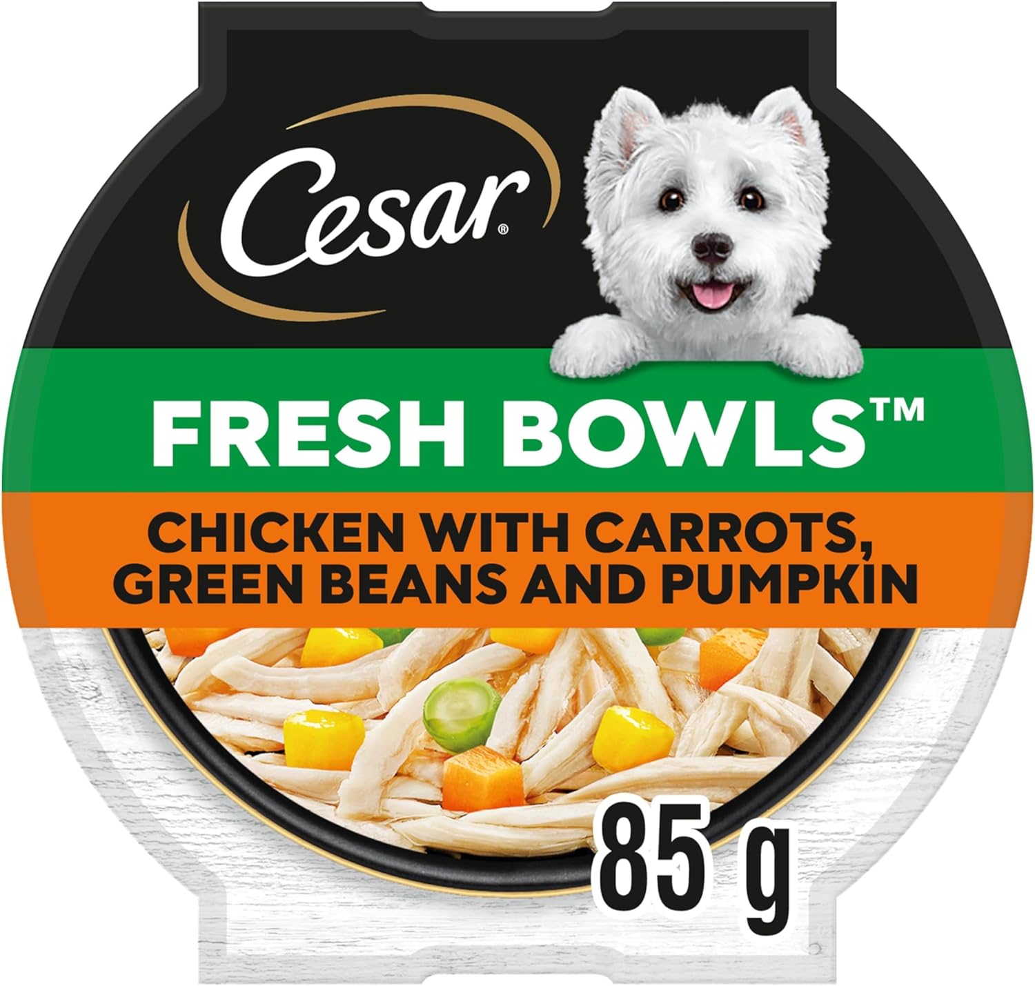 CESAR Fresh Bowl Adult Dog with Chicken,Carrots,Beans,Pumpkin in Gravy 85g (Pack of 10)