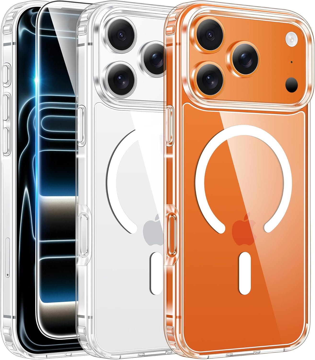 FNTCASE for iPhone 17 Pro Case: Clear Magnetic Transparent Phone Cases with Screen Protector Slim Anti Yellowing Military Grade Drop Protection Rugged Shockproof Protective Cell Phone Cover (A-Clear)
